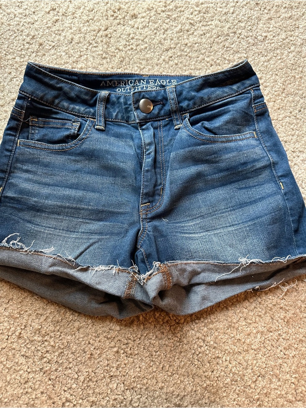 American Eagle Outfitters Blue Frayed Cuffed Denim Shorts
